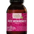 Braunes Glas mit Vitanur Bio Rote Beerenkraft Pulver, pinkes Etikett, 170g