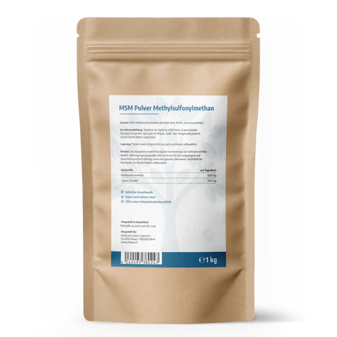 VITALOVE MSM Pulver 1 kg – Rückseite mit Produktinformationen