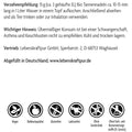 Rückseite der Vitanur Bio Tannennadeln geschnitten 200g Packung, Zutaten und Symbole für vegan, Rohkost, glutenfrei, laktosefrei, ohne Gentechnik, ohne Zusatzstoffe.