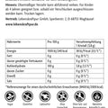 Rückseite der Vitanur Zahnkristalle Xylit Verpackung mit Zutaten, Nährwerttabelle und Icons vegan, glutenfrei, laktosefrei, ohne Gentechnik, ohne Zusatzstoffe.