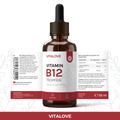 Etikett der VITALOVE Vitamin B12 Tropfen mit Methylcobalamin und Adenosylcobalamin, 50 ml