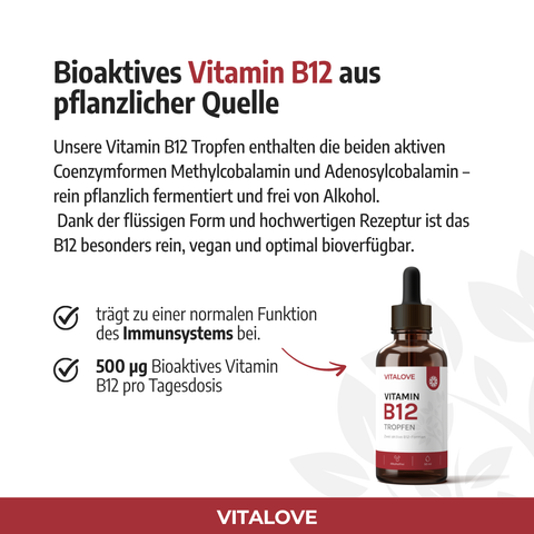 Produktinformationen zu den veganen und alkoholfreien Vitamin B12 Tropfen von VITALOVE
