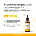 Infografik zur Vitamin-K2-Form MK7 All-Trans in den VITALOVE D3 K2 Tropfen